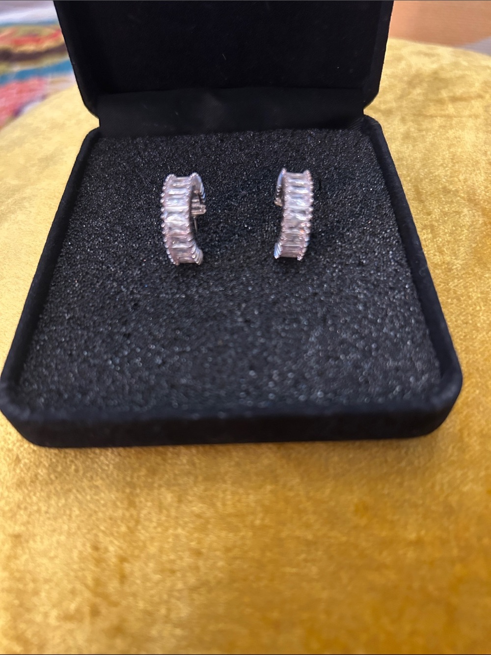 Baguette CZ Huggie Hoop Earrings - Silver